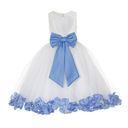 Ekidsbridal White Floral Lace Heart Cutout Flower Girl Dress with Petals Wedding Pageant Recital Communion Baptism Holiday 185T 8