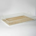 thumbnail image 5 of Rectangular Wooden Serving Tray with Wire Frame Metal Handles, Decorative for Food Coffee Table, Farmhouse Rustic Centerpiece Ottoman Complement Any Home Decoration, 5 of 7