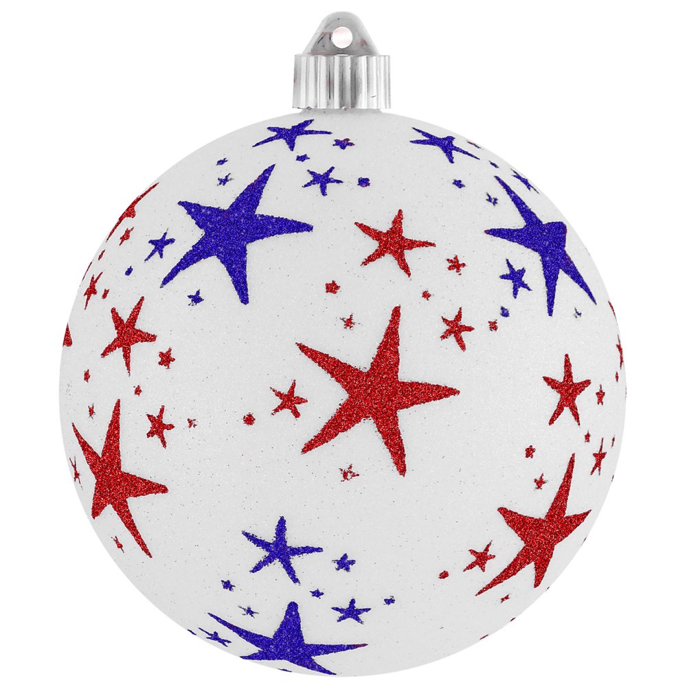 Christmas by Krebs Large Christmas Ornaments White glitter with Stars 6