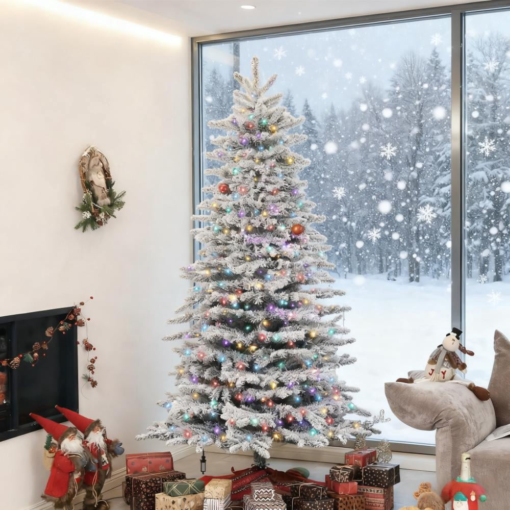 6.5ft Prelit Flocked Christmas Tree 990 Tips 400 Dual Color LED Lights Remote Timer Indoor Decor