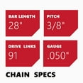 thumbnail image 4 of KAKEI Skiptooth 28 Inch Chainsaw Chain 3/8" Pitch .050" Gauge 91 Drive Links- 36760050091, 33RSF 91 Fits Stihl MS660, MS440, MS391 and More - 72EXJ091G (3 Chains), 4 of 9