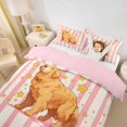 thumbnail image 3 of Homewish Cute Golden Retriever Dog Twin Duvet Cover,Cartoon Animal Twin Bedding,Pink White Stripes Decor,Pink Reversible,2 Pieces,1 Duvet Cover and 1 Pillowcase, 3 of 6