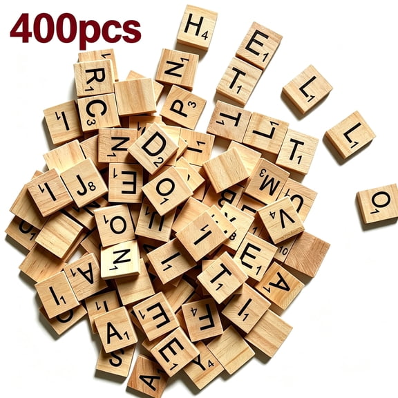 400 Wood Letter Tiles,Scrabble Letters for Crafts - DIY Wood Gift Decoration - Making Alphabet Coasters and Scrabble Crossword Game