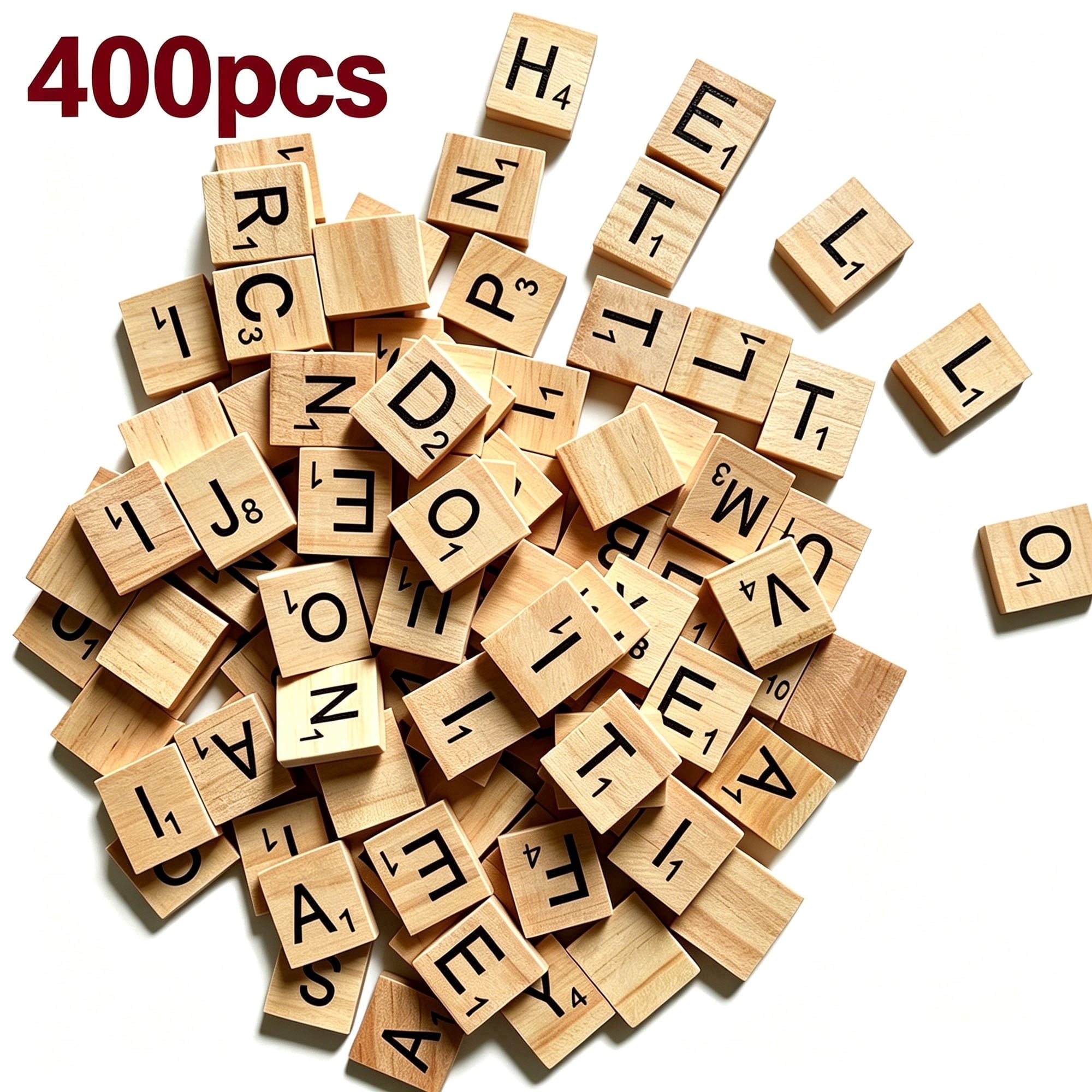 400 Wood Letter Tiles,Scrabble Letters for Crafts - DIY Wood Gift Decoration - Making Alphabet Coasters and Scrabble Crossword Game