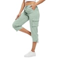 thumbnail image 4 of Women's Cargo Capris Lightweight Quick Dry Hiking Travel Summer Casual Cropped Pants with Pockets Mint Green XL, 4 of 5