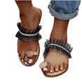 thumbnail image 3 of Zapatos de verano con punta de clip para mujer Sandalias de playa informales con encaje de zapatillas cómodas con diamantes de imitación Wmkox8yii  hj789, 3 of 9
