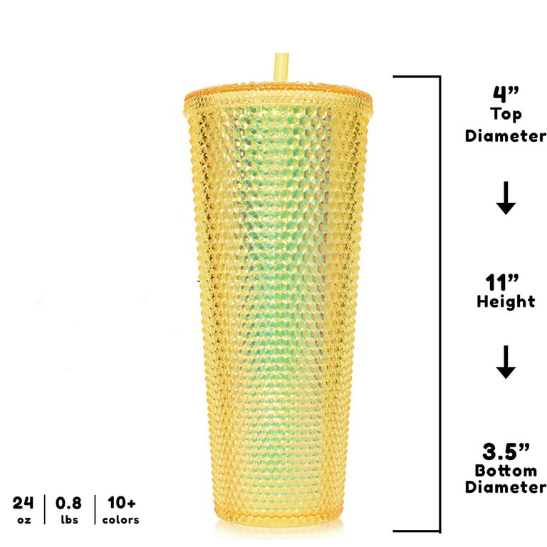 24Oz Studded Water Cup Straw Cup Tumbler With lid And Straw With Leak Proof  Lid Perfect Use For Iced Coffee Tumbler Changing Reusable (Circle Durian