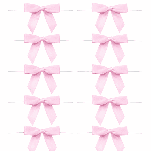 10Pcs Twist Tie Bows,Pink Satin Ribbon Bows,2.7" Pre Tied Bow with Wire for Gift Wrapping Treat Bag Present Craft Birthday Party Bridal Shower Christmas Wedding
