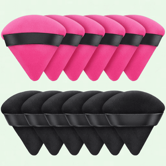 12-Pack Triangular Powder Puff for Flawless Makeup Application, Velvet Defining Powder Puff, Super Soft Eye Makeup Wedge Beauty Tools (6 Black 6 Red)