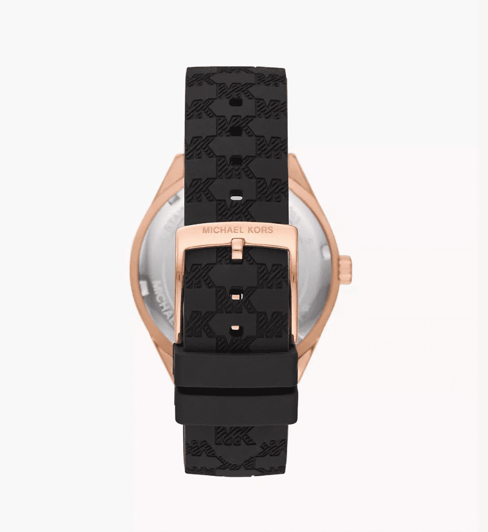Michael Kors MK7266 Jessa Rose Gold Glitz Dial Black Strap Silicone Womens Watch