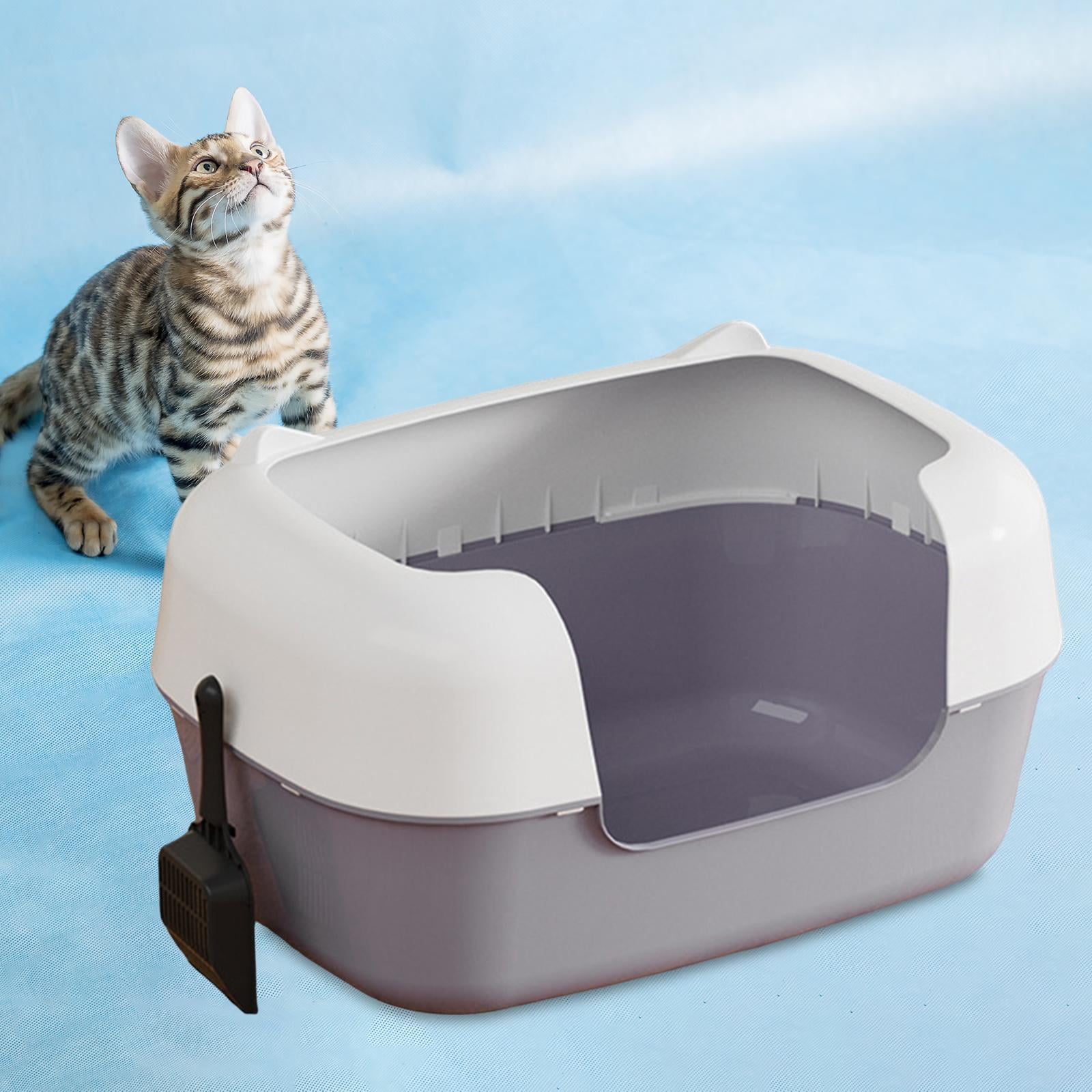 TOOYFUL Open Semi Enclosed Anti Splashing Portable Kitten Toilet Bedpan High Sided Cat Toilet Sand Box Sifting Litter Tray gray