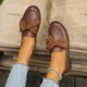 thumbnail image 3 of Xucatan Women's Patent Leather Tassel Loafers, Chunky Sole Slip-On Flat Shoes, Classic British Style Casual Shoes for Women, Plus Size Uniform Shoes Gift, 3 of 8