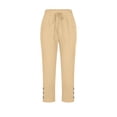 thumbnail image 4 of Capri Pants for Women Cotton Linen Summer Casual Elastic Waist Drawstring Straight Leg Cropped Trouser with Pockets, 4 of 5