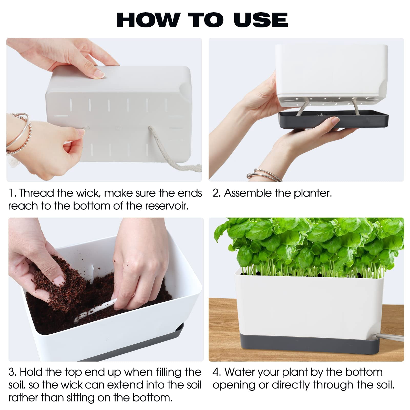 Self Watering Indoor Planter Set 7 Pack Plastic Herb Pots with Drainage Saucer Window Boxes Rectangle Planters for Plants