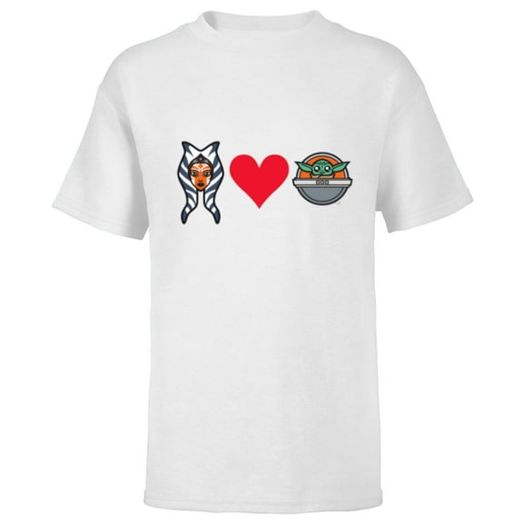 Star Wars The Mandalorian Ahsoka Tano Loves Grogu - Short Sleeve T-Shirt for Kids - Customized-White