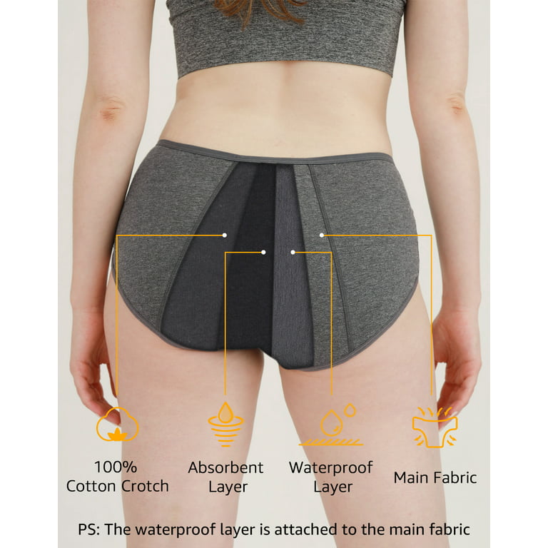 INNERSY Women's Hipster Period Panties Postpartum Teens Menstrual Underwear  3-Pack (XS, Black with Dark Lining) 