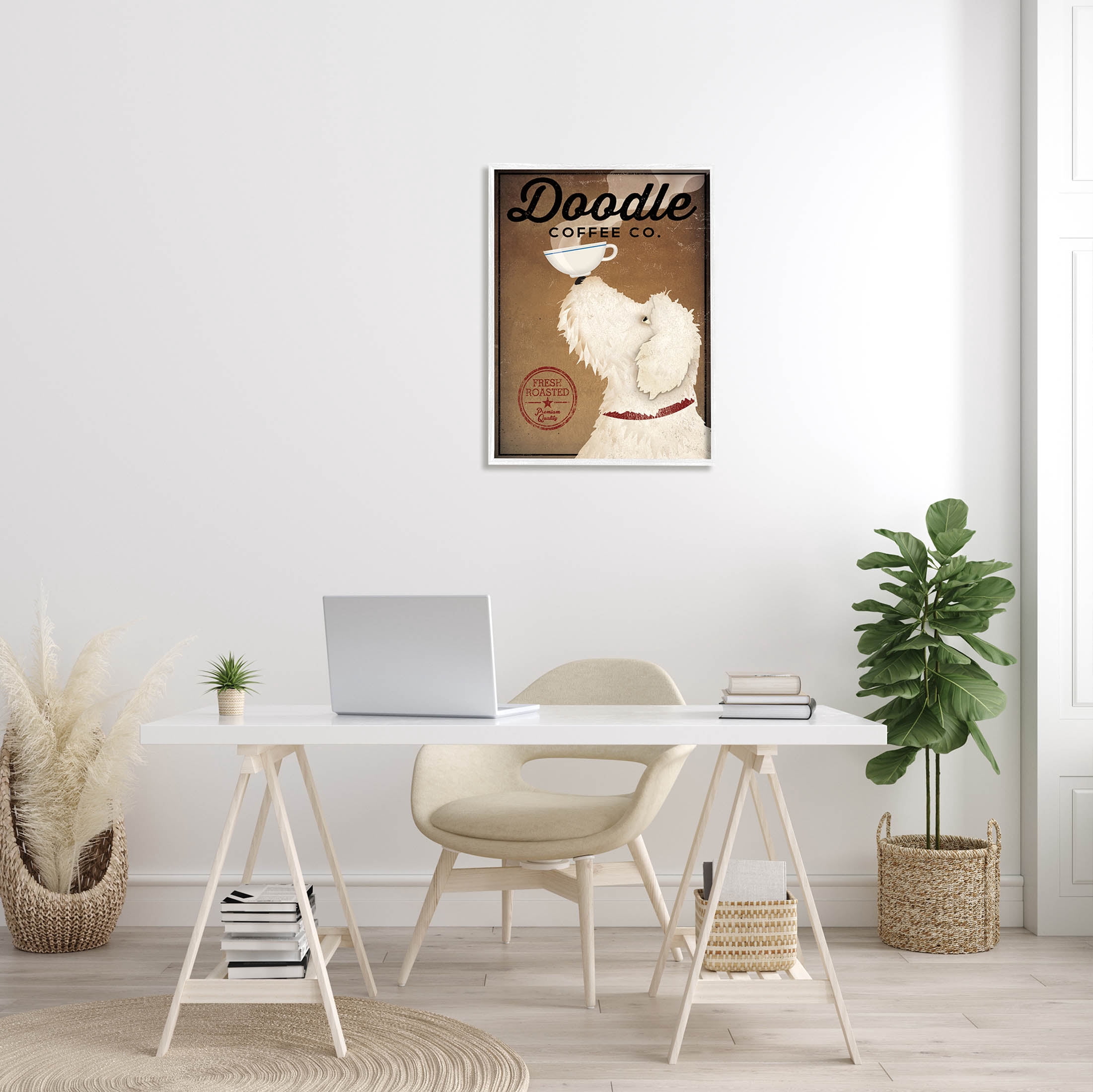Stupell Industries Vintage Doodle Coffee Dog Sign Graphic Art White Framed Art Print Wall Art, Design by Ryan Fowler