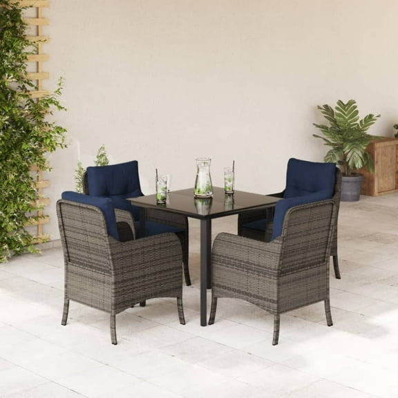 vidaXL 5 Piece Patio Dining Set with Cushions Gray Poly Rattan