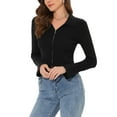 thumbnail image 4 of INSPIRE CHIC Crop Knit Shrug for Women's Zipper Up Bell Long Sleeve Collared Cardigan Black S, 4 of 5