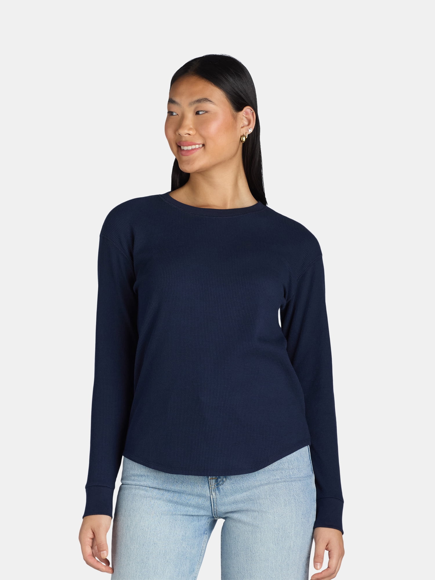 Time and Tru Women's Thermal Tee with Long Sleeves, Size XS-XXXL