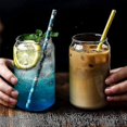 thumbnail image 4 of 2 pcs Drinking Glass with Bamboo Lid, Glass Beer Glass Juice Glass Durable Transparent Glasses For Drinks Ice Water (550ml), 4 of 4