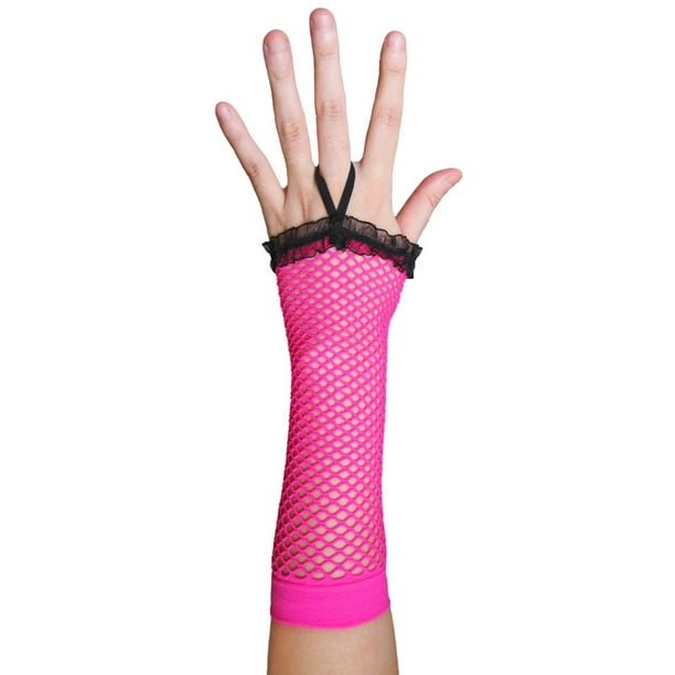 Seasons Trading SeasonsTrading Neon Pink Fingerless Gloves with Ruffle