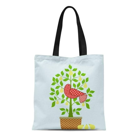 ASHLEIGH Canvas Tote Bag Green Whimsical Partridge in Pear Tree Christmas Bird Pink Reusable Shoulder Grocery Shopping Bags Handbag