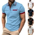 thumbnail image 3 of WTXUE Polos Short Sleeve, Scrunch Neck Polo Golf Shirts for Men Spring Summer Casual Buttons Lapel T Shirt Tops Solid | Workwear for Men Blue L, 3 of 5