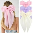 thumbnail image 3 of lazos para el pelo para mujer, color blanco, rosa, morado, grandes lazos para el pelo, clips para niñas, satén sedoso, grandes cintas para el pelo de gran tamaño, cola larga, pasadores para el pelo, a, 3 of 4