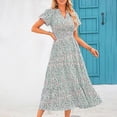 thumbnail image 4 of Puntoco Vestido De Manga Corta Con Cuello En V, Cintura Con Bolsillo Y Estampado Plisado De Verano Para Mujer, Color Blanco Xxl, 4 of 9