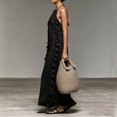 thumbnail image 4 of Women's Halter Neck Maxi Dress, Sexy Open Back Ruffle Beach Sundress, Boho Long Flowy Vacation Dress, Elegant Sleeveless Swing Gown for Pool Party, S-2XL, 4 of 5