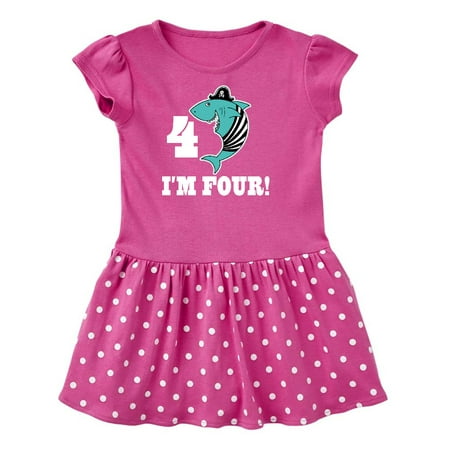 

Inktastic 4th Birthday Pirate 4 Year Old Shark Gift Toddler Girl Dress