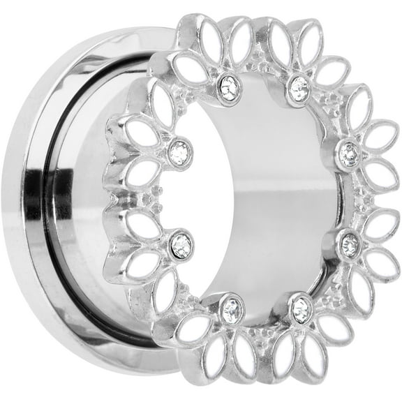Body Candy 2Pc Womens 316L Steel White Leaves 5/8" Double Flare Screw Fit Tunnel Plug Ear Plug Gauges Set