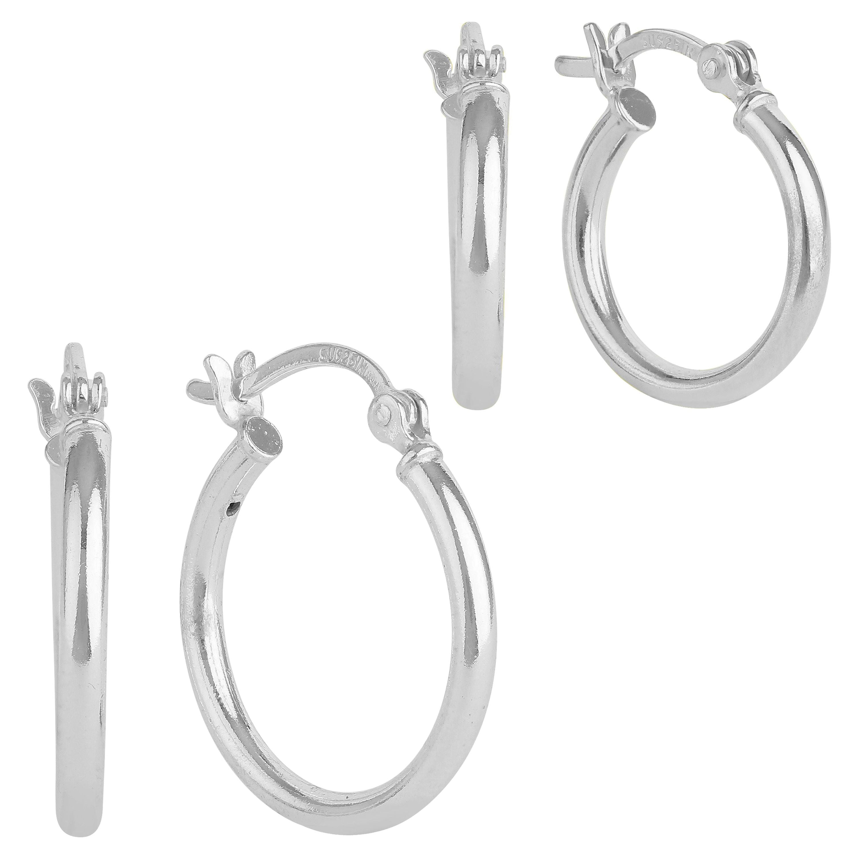 Brilliance Fine Jewelry Duo Click Top Hoop Earrings in Sterling Silver