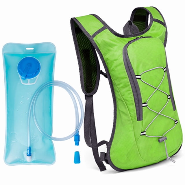 Mochila de bolsa de agua de doble hombro para deportes al aire libre - Mochila verde 1802 sin marcar + bolsa de agua de tubo transparente de 2L Adepaton CPB-US-CJZ592-2