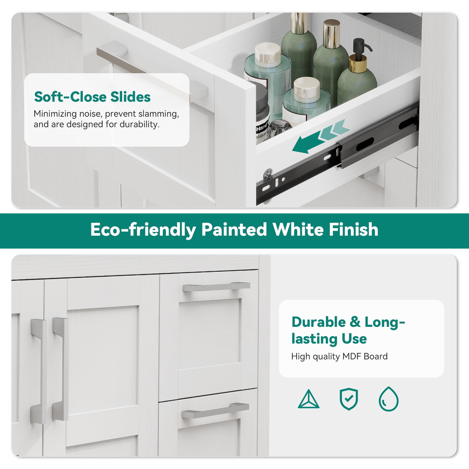 ELECWISH 36 Inches Traditional Bathroom Vanity in White Finish, Single Bathroom Vanity with Top, 2-Door Cabinet and 2 drawers
