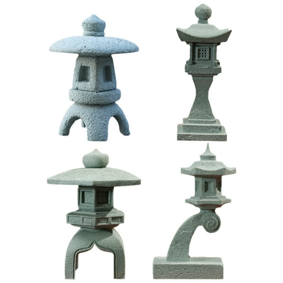 HOMEMAXS 4Pcs Tower Statue Lantern Figurine Pagoda Decoration Miniature Lantern Decor