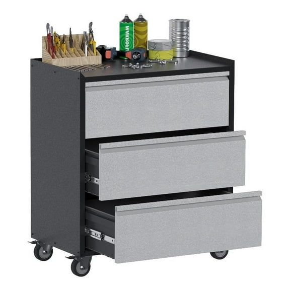 GangMei Three Drawers Metal Garage Storage Cabinet with Wheels in Gray