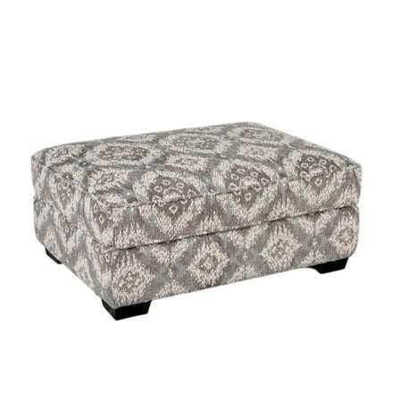 Berrie Ottoman- Geometric Gray White Polyester- Solid Wood- 40 Inch