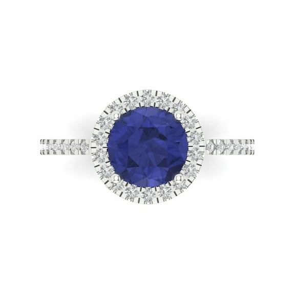 Halo Engagement Ring for Women - 1.8ct Simulated Tanzanite in 18K White Gold Promise Ring
