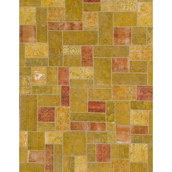Ahgly Company Machine Washable Indoor Rectangle Abstract Yellow Area Rugs, 7' x 9'