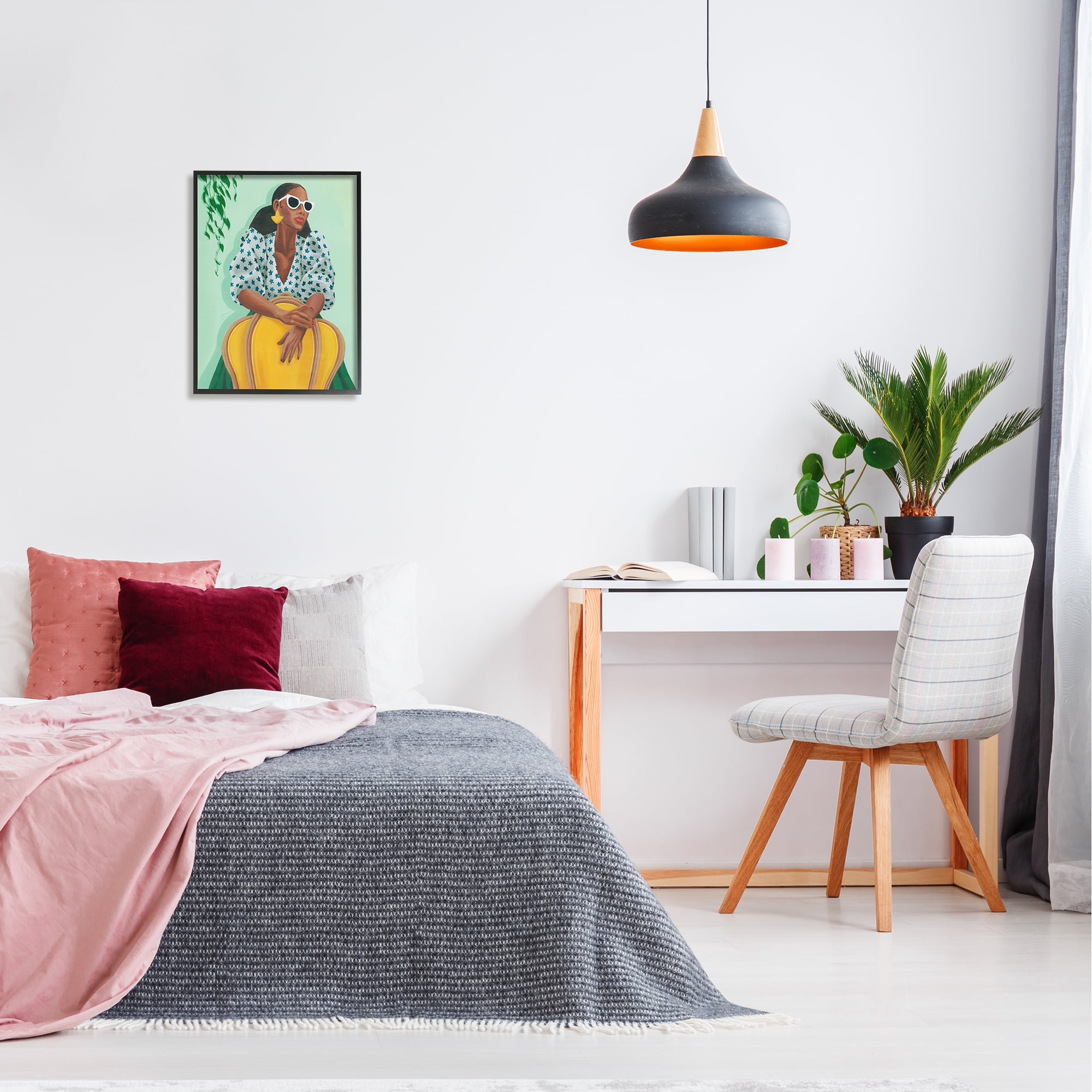 Stupell Stylish Woman Trendy Portrait Beauty & Fashion Painting Black Framed Art Print Wall Art