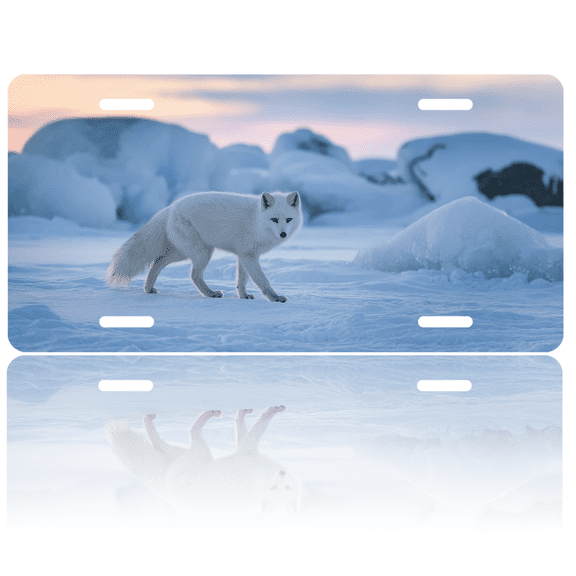 1 Pcs 2D Flat License Plate Covers & Frames, Arctic Fox in Snow For Decorative Front, Waterproof For Decoration Aluminum License Plate Covers & Frames Cover For Men Women, 12" X 6"