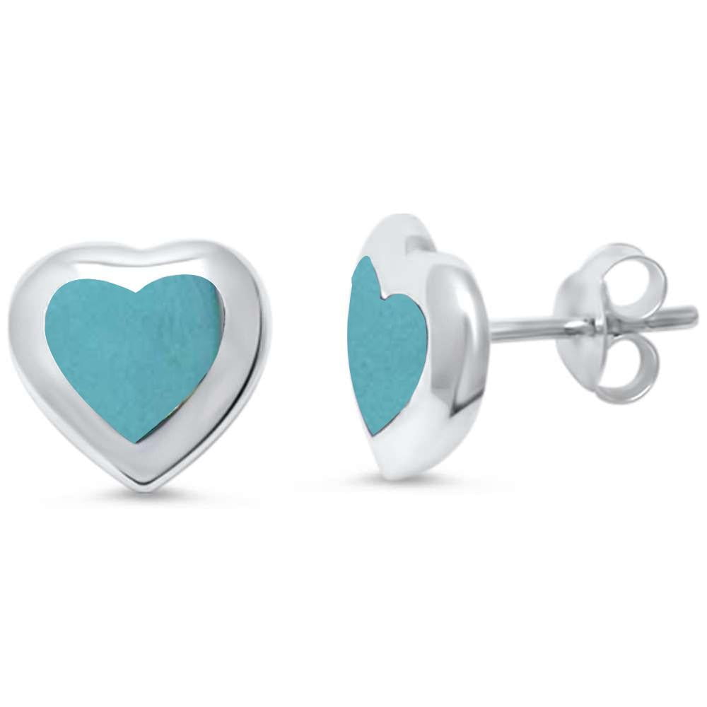 Simulated Turquoise Heart Stud Earrings Sterling Silver