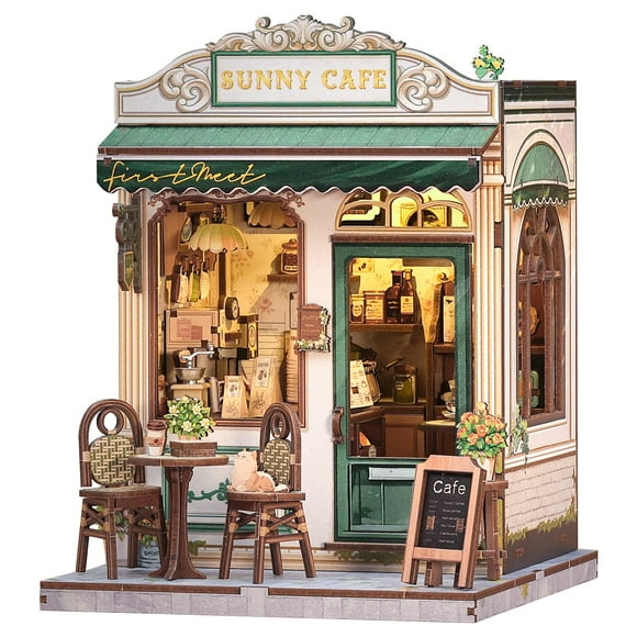 Kit de casa de muñecas en miniatura CUTEBEE Book Nook Sunny Cafe