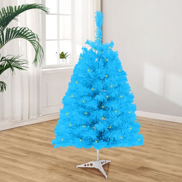 Árbol de Navidad Artificial de abeto con bisagra LED para decoración de hogar, oficina y fiesta de Navidad, Árbol de Navidad de uso doméstico Árbol de Navidad simulado con luces azules L 90cm