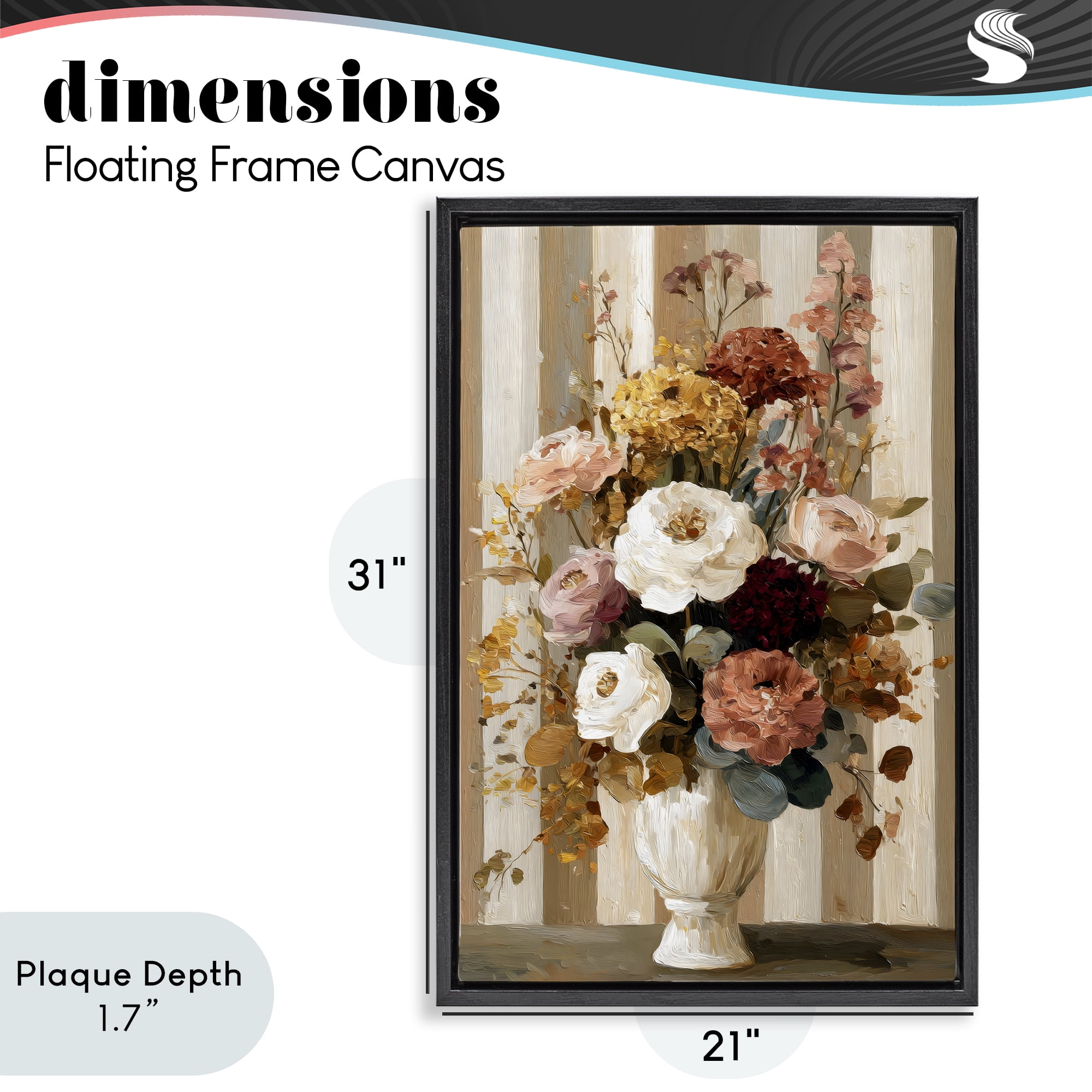 Stupell Industries Vintage Arrangement in Vase Black Framed Floater Canvas Wall Art, design by Petal Prints Design
