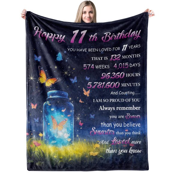 Kainsy 11th Birthday Gifts for Girls,11th Birthday Decoration Girl 11th Birthday Gifts Blanket for Her Butterflies Blanket Gifts for Teen Girl Daughter Sister(30"x40")
