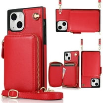 iPhone 13 Pro Max Wallet Case with Crossbody Strap, Dteck Zipper Pocket Purse Phone Case with RFID Blocking Card Holder Compatible with iPhone 13 Pro Max, Red