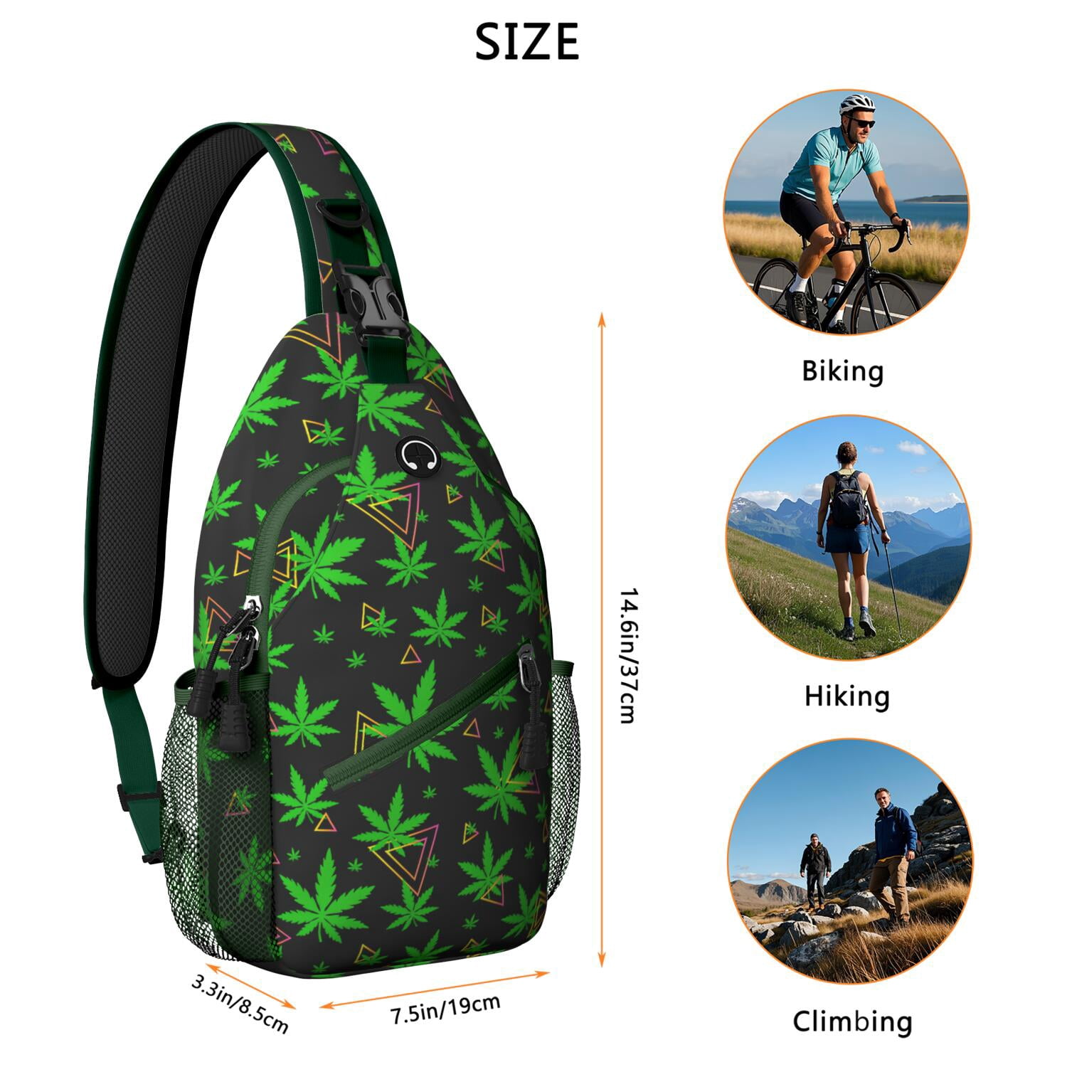 Colorful Weed Sling Bag for Men & Women - Durable Chest Bag with Secure Zippers for Biking & Urban Use - Hemp Leaf & Marijuana Leaf Aesthetic